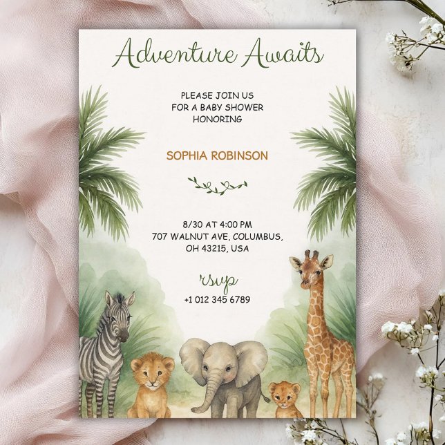 Convite Baby shower invitation with jungle themed animals  (Criador carregado)