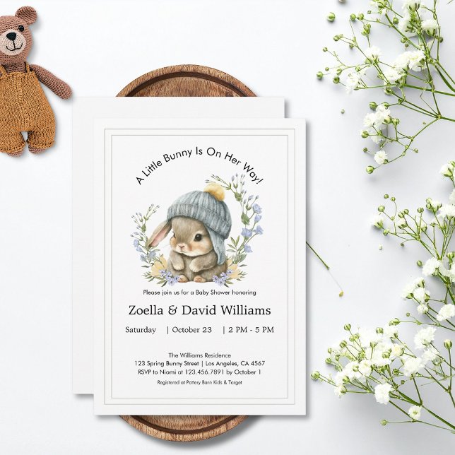 Convite Baby Shower Invitations Watercolor Simple Bunny (Baby Shower Invitations Watercolor Cute Simple Bunny 4)