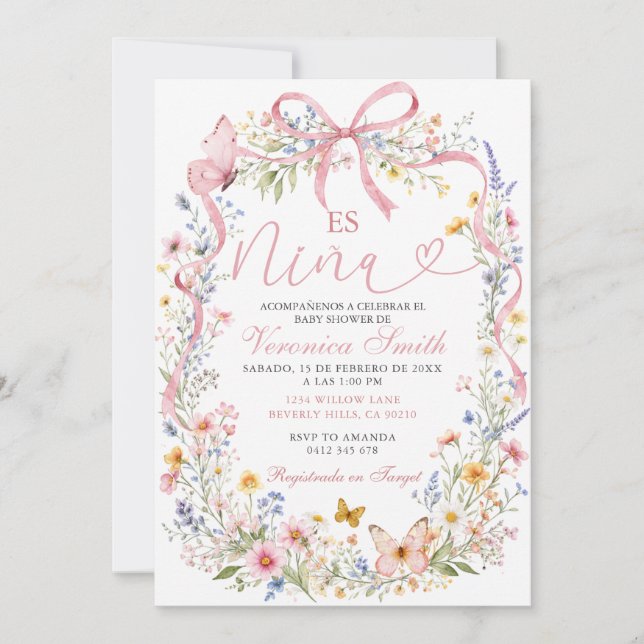 Convite Baby Shower Menina Flores Silvestres (Frente)