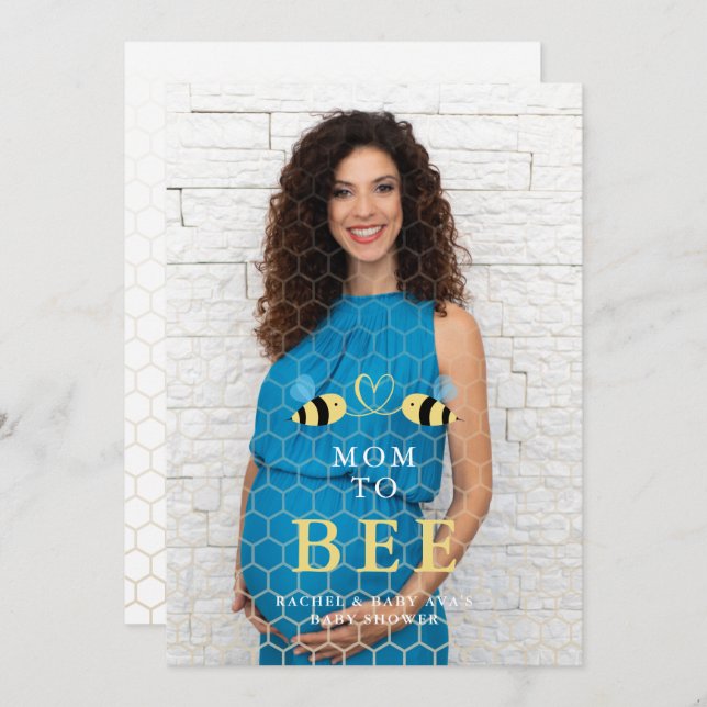 Convite Baby Shower Mom to Bee Quote Bees Couple Photo (Frente/Verso)