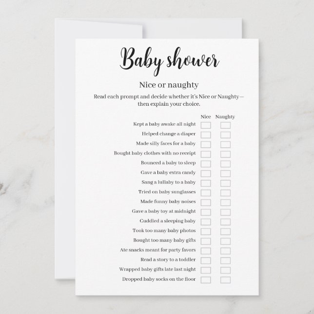 Convite Baby Shower Nice or Naughty Game, Funny Game, (Frente)