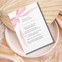 Baby Shower Pink Bow White Pearl Baby Girl Modern 