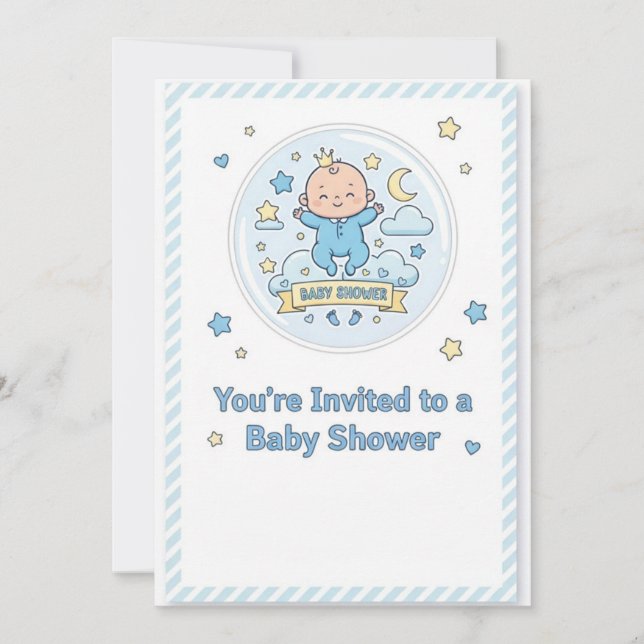 Convite Baby shower sticker for boy (Frente)