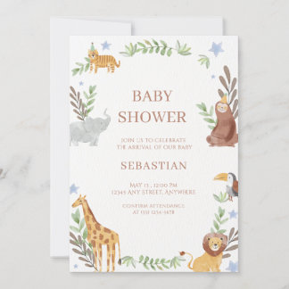 Convite baby shower watercolor forest animals