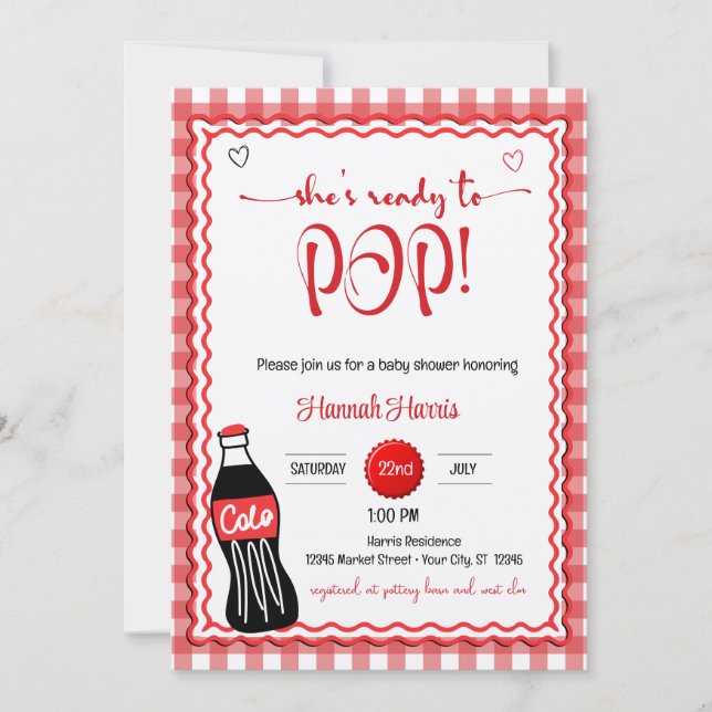 Convite Baby Soda Ready to POP! Baby Shower  (Frente)