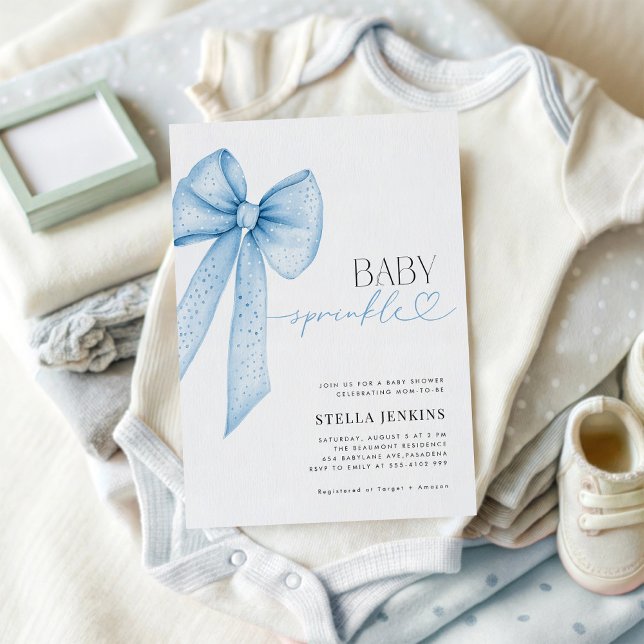 Convite Baby Sprinkle Blue Bow Baby Shower Invitation (Criador carregado)