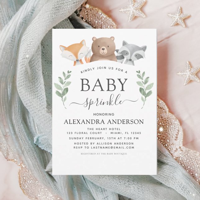 Convite Baby Sprinkle Chá Woodland Eucalyptus Greenery (Criador carregado)