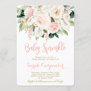 Convite Baby Sprinkle cor-de-água rosa menina floral