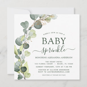 Convite Baby Sprinkle Greenery Eucalyptus Succulent