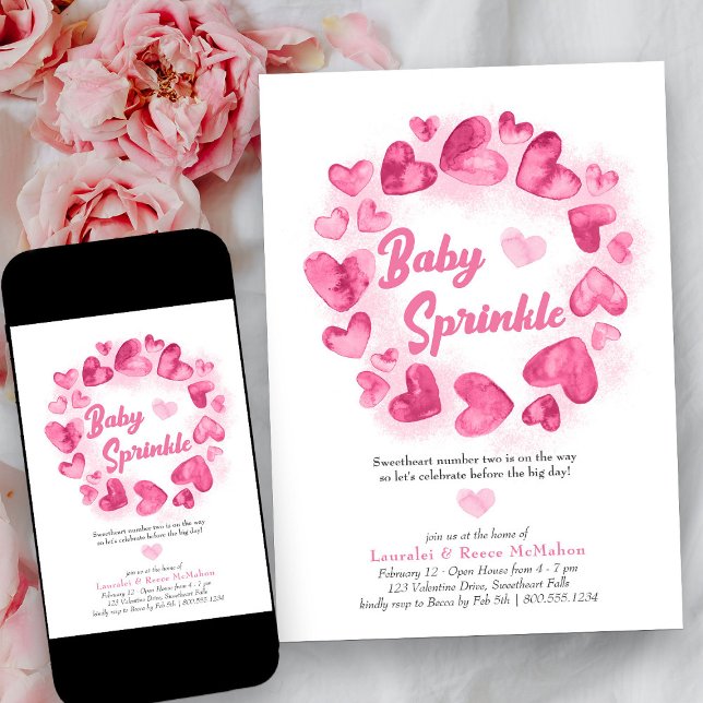 Convite Baby Sprinkle Pink Namorados Little Swetheart (Baby Sprinkle Pink Love Heart Baby Shower Invitation)
