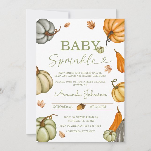 Convite Baby Sprinkle Sage Rustic Pumpkin Chá de fraldas (Frente)