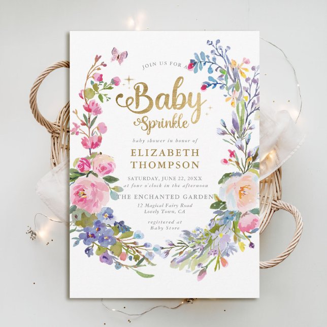 Convite Baby Sprinkle Wildflower Chá de fraldas (baby sprinkle baby shower invitation enchanted garden woodland forest spring summer whimsical floral)