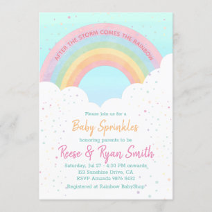 Convite Baby Sprinkles Pastel Chá de fraldas Arco-Íris