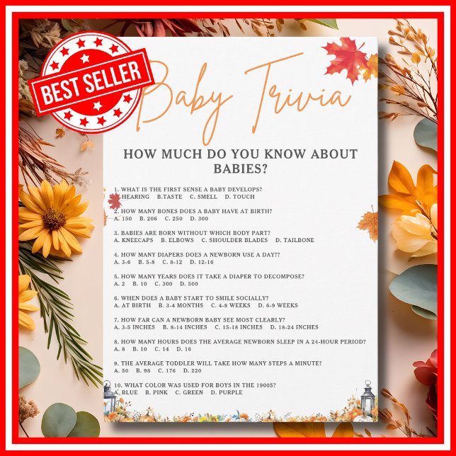 Convite BABY TRIVIA & RESPOSTAS Chá de fraldas Jogo Urso (BABY TRIVIA & ANSWERS Easy Baby Shower Game A Little Pumpkin is on the Way Theme )