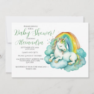 Convite Baby Unicorn Gender Neutrace Chá de fraldas