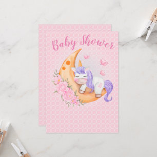 Convite Baby Unicorn Over The Moon with Flowers