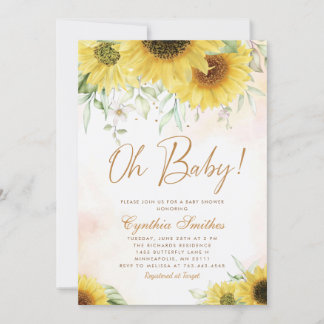 Convite Baby Watercolor Sunflower Floral
