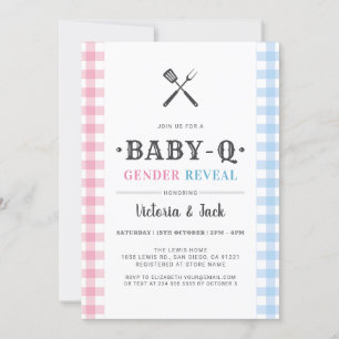 Convite BabyQ Gender Reveal Gingham CHURRASCO