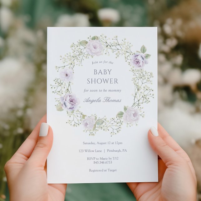 Convite Baby's Breath and Purple Roses Baby Shower (Criador carregado)