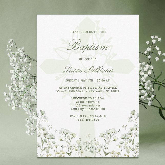 Convite Baby's Breath Baptism Invitation (Criador carregado)
