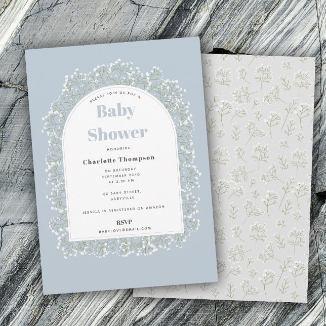 Convite Baby's Breath Blue Boy Gypsophila Baby Shower (Baby's Breath Blue Boy Gypsophila Baby Shower Invitation)