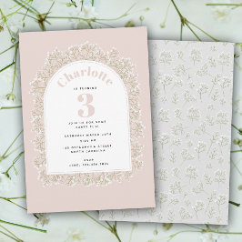 Convite Baby's Breath Girl Pink Gypsophila Kids Birthday