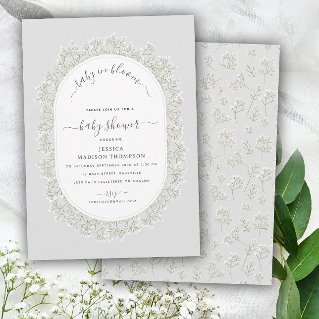 Convite Baby's Breath Watercolor Gypsophila Baby Shower (Baby's Breath Watercolor Gypsophila Baby Shower Invitation)