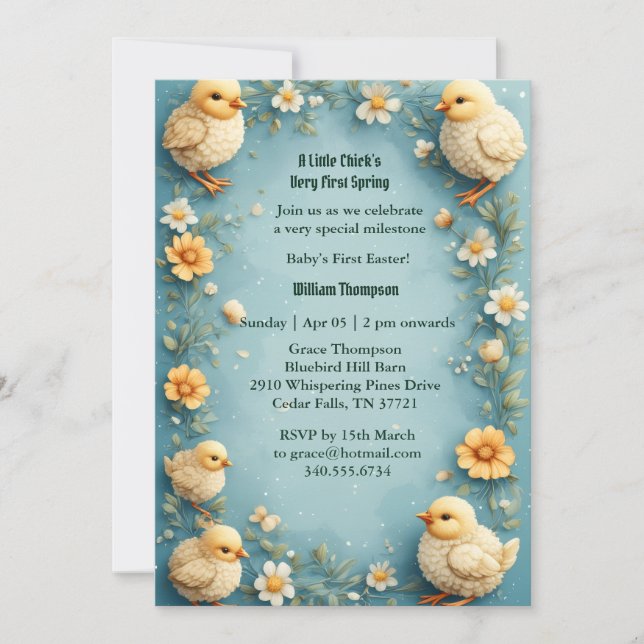 Convite Babys First Easter Pastel Green Spring Chick Party (Frente)