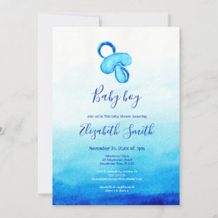 Convite Babyshower de pacificador azul-aquarela