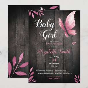 Convite Babyshower, menina de borboleta rosa, de cor aquá