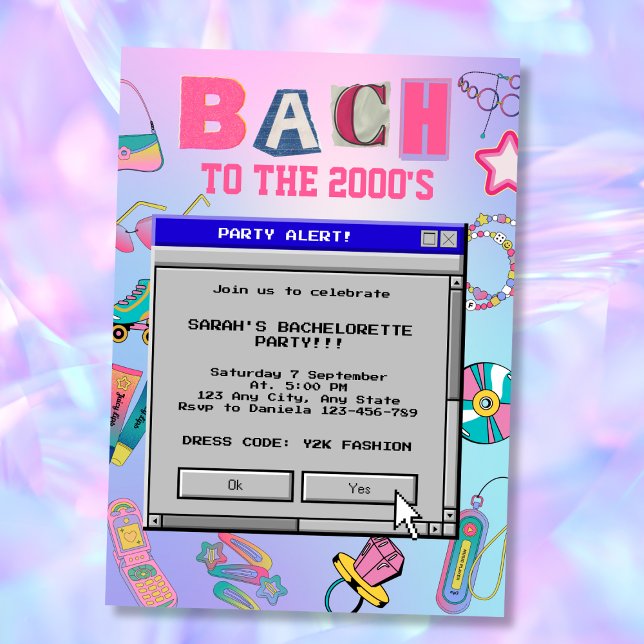 Convite Bach à Festa de solteira Y2K de 2000 (Bach To The 2000's Y2K Bachelorette Party Invitation)