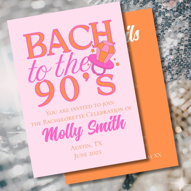 Convite Bach aos anos 90 - Festa de solteira retrô (Bach to the 90s invite with modern serif font – perfect for 90s bachelorette or bridal celebrations!)