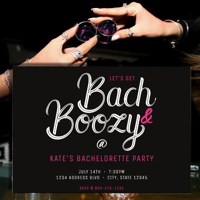 Convite Bach & Boozy Black & Pink Festa de solteira (Bach & Boozy Black & Pink Bachelorette Party Invitation
)