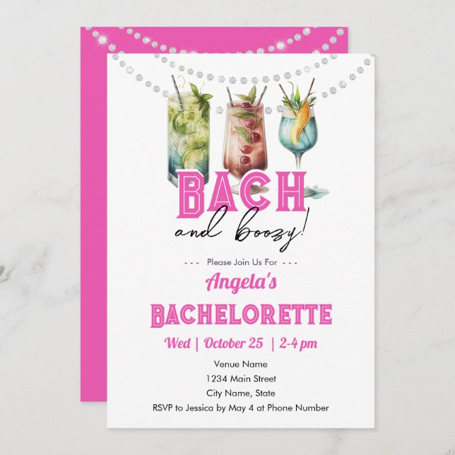 Convite Bach e Boozy Bachelorette Party (Frente/Verso)