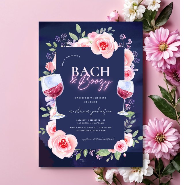 Convite Bach e Boozy Neon e Floral Rosa Despedida de Solte (Criador carregado)