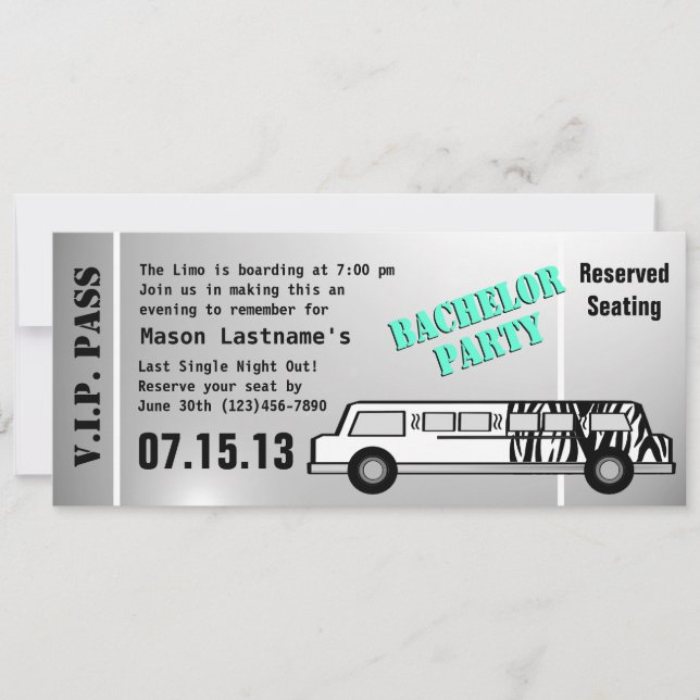 Convite Bachelor Party Limo Pass (Frente)