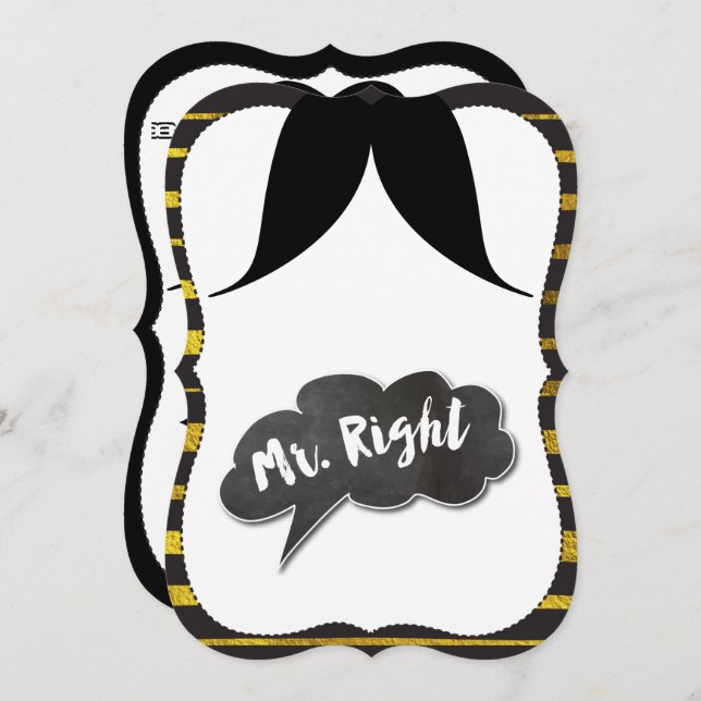 Convite Bachelor Party Mr. Right Mustache Retro Hipster (Frente/Verso)