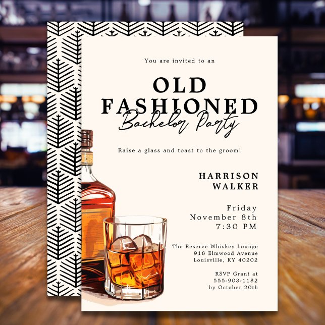 Convite Bachelor Party Whiskey Theme Old Fashioned Elegant (Fully customizable. )