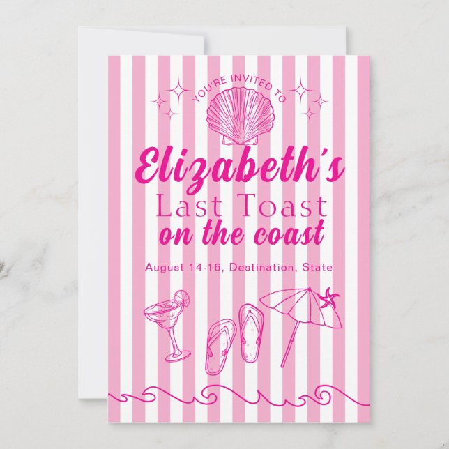 Convite Bachelorette Beach Party Last Toast On the Coast (Frente)