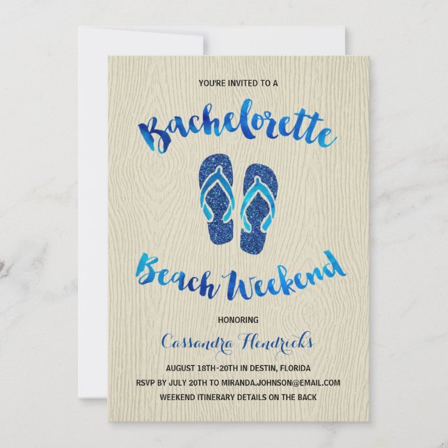 Convite Bachelorette Beach Weekend com Blue Faux Glitter (Frente)