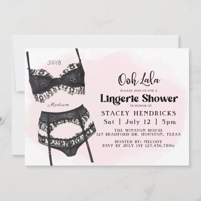Convite Bachelorette, Chá Lingerie, Ooh La la (Frente)