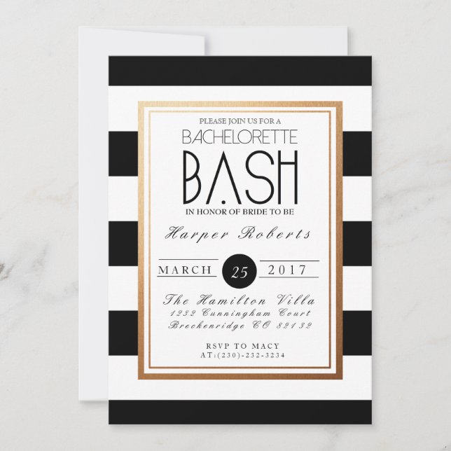 Convite Bachelorette Chic & Formal Bash | Dourado e preto (Frente)