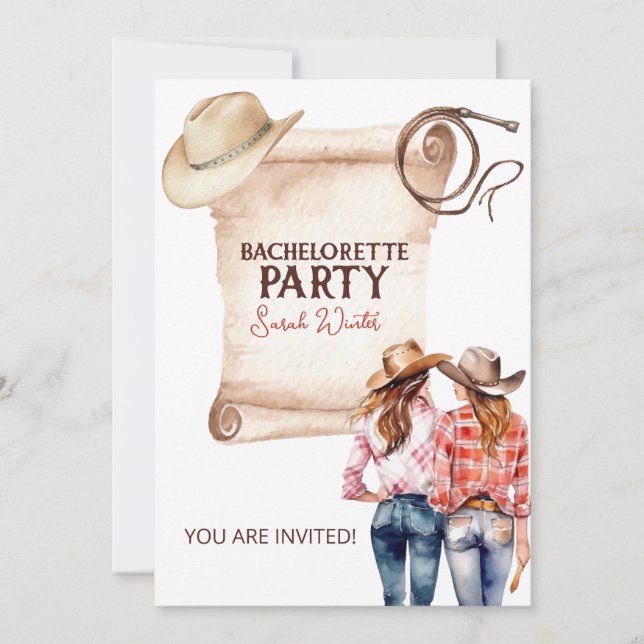 Convite Bachelorette Cowgirl (Frente)