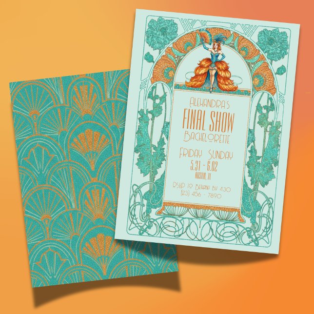 Convite Bachelorette da moça de arte final do show (Celebrate your Bride-to-be's final act with this Bride's Final Show Art Deco Showgirl Bachelorette!)