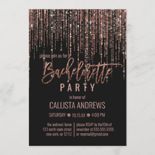 Convite Bachelorette da seringa Dourada com Rosa preto