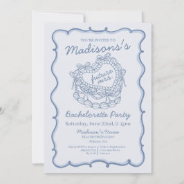 Convite Bachelorette de Bolo Retro Cardíaco com Arco Azul