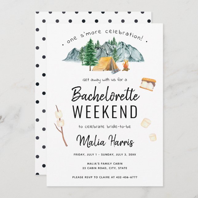 Convite Bachelorette de Camping One S More (Frente/Verso)