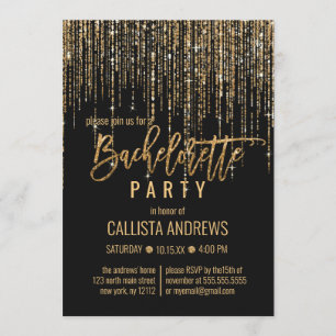 Convite Bachelorette de cortina Dourada brilhante preta