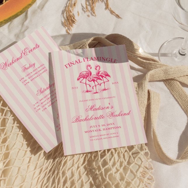 Convite Bachelorette de Flamingle Linear, Rosa Final (Criador carregado)