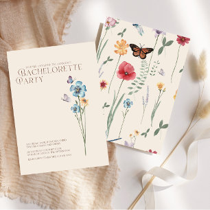 Convite Bachelorette de Flor Selvagem Azul Simples